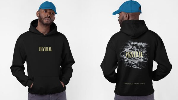 both sides hoodie mockup of a man wearing a hat in a studio 29642 2