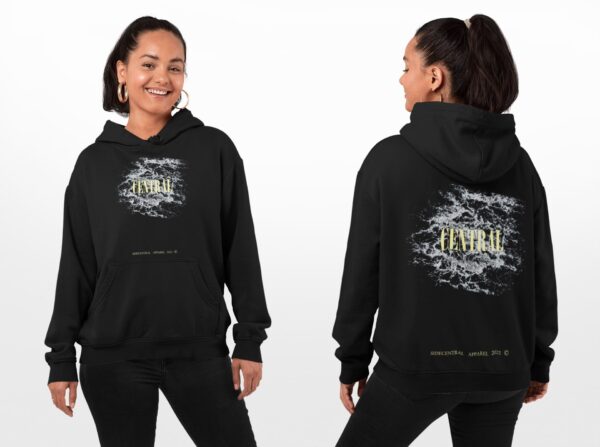 both sides view mockup of a woman at a studio wearing a pullover hoodie 29656 1
